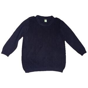 J Crew Merino Wool Knit Sweater Blue Women L Minimalist Shoulder Buttons gorp